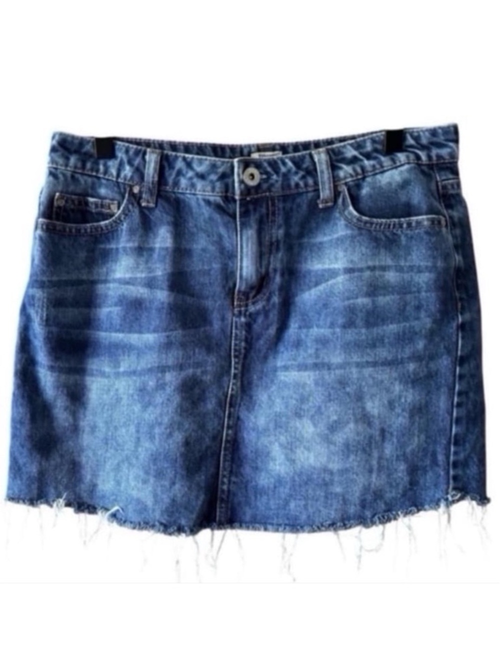 True Craft Acid Wash Raw Hem Denim Mini Skirt